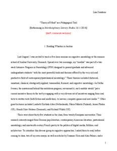 Lisa Zunshine  “Theory of Mind” as a Pedagogical Tool [forthcoming in Interdisciplinary Literary Studies[removed]draft; comments welcome]