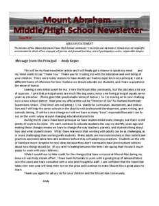June2014 MISSION STATEMENT The mission of the Mount Abraham Union High School community is to create and maintain a stimulating and respectful