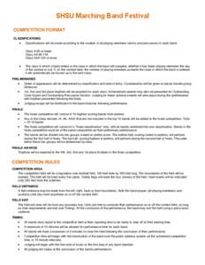 SHSU Marching Band Festival COMPETITION FORMAT CLASSIFICATIONS   Classifications will be made according to the number of all playing members (winds and percussion) in each band: