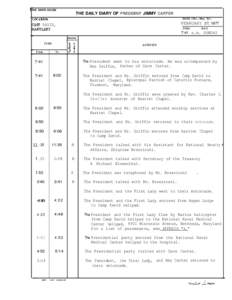 HE WHITE HOUSE  THE DAILY DIARY OF PRESIDENT JIMMY CARTER DATE (MO ., Day, Yr.)  VOCATION