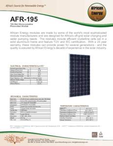 Africa’s Source for Renewable Energy TM  AFRWatt Monocrystalline Photovoltaic Module
