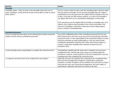 Question Timetable Timetable clashes – there are days on the timetable when there are no exams scheduled. Could exams be moved to these dates in order to create fewer clashes?