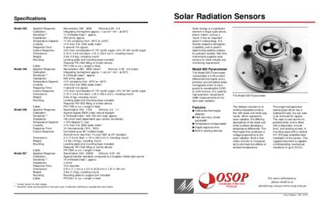 Solar Radiation Sensors  Specifications