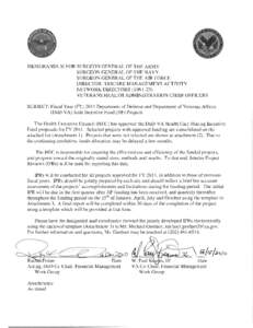 MEMORANDUM FOR SURGEON GENERAL OF THE ARMY SURGEON GENERAL OF THE NA VY SURGEON GENERAL OF THE AIR FORCE DIRECTOR, TRICARE MANAGEMENT ACTIVITY NETWORK DIRECTORS (lONl-23) VETERANS HEALTH ADMINISTRATION CHIEF OFFICERS