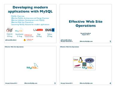 Effective Web Site Operations  Developing modern applications with MySQL MySQL Overview Effective MySQL Architecture and Design Practices