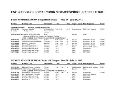 UNC SCHOOL OF SOCIAL WORK SUMMER SCHOOL SCHEDULE 2012 FIRST SUMMER SESSION Chapel Hill Campus Course Course Title