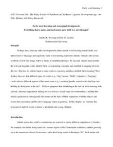 Early word learning 1 In U. Goswami (Ed.) The Wiley-Blackwell Handbook of Childhood Cognitive Development (ppMalden, MA:Wiley-Blackwell. Early word learning and conceptual development: Everything had a name, a