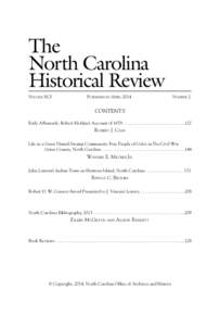 The North Carolina Historical Review Volume XCI	  Published in April 2014