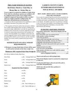 PRE-FAIR WEIGH-IN DATES:  LASSEN COUNTY FAIR’S JUNIOR ORGANIZATIONAL PEN & STALL AWARDS