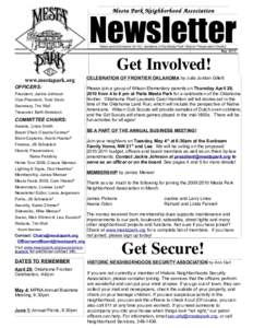 Mesta Park Neighborhood Association  Newsletter News and information for ALL residents of the Mesta Park Historic Preservation District May 2010