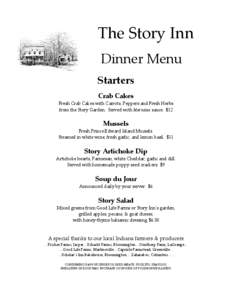 The Story Inn Dinner Menu Starters