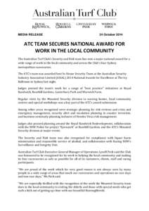 MEDIA RELEASE  24 October 2014 ATC TEAM SECURES NATIONAL AWARD FOR WORK IN THE LOCAL COMMUNITY