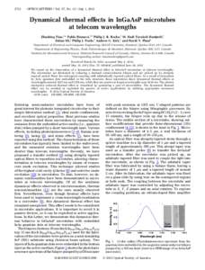 2712  OPTICS LETTERS / Vol. 37, No[removed]July 1, 2012 Dynamical thermal effects in InGaAsP microtubes at telecom wavelengths