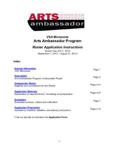 VSA Minnesota  Arts Ambassador Program Roster Application Instructions School YearSeptember 1, 2013 – August 31, 2014)