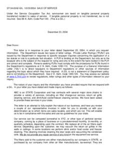 ST[removed]GIL[removed]SALE OF SERVICE Under the Service Occupation Tax Act, servicemen are taxed on tangible personal property transferred incident to sales of service. If tangible personal property is not transferre