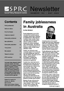 Newsletter NUMBER Contents Family joblessness
