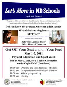 Let’s Move in ND Schools . .  April 2011 Volume II