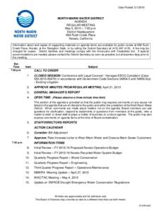 Date Posted: NORTH MARIN WATER DISTRICT AGENDA REGULAR MEETING May 5, 2015 – 7:00 p.m.