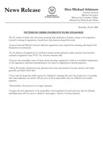 News Release  Hon Michael Atkinson Attorney-General Minister for Justice