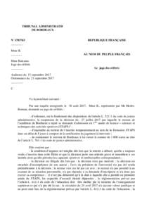 TRIBUNAL ADMINISTRATIF DE BORDEAUX N° ________  REPUBLIQUE FRANÇAISE