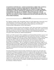 STATEMENT OF PETER MAY, ASSOCIATE REGIONAL DIRECTOR, NATIONAL CAPITAL REGION, NATIONAL PARK SERVICE, DEPARTMENT OF THE INTERIOR, BEFORE THE SUBCOMMITTEE ON NATIONAL PARKS, FORESTS AND PUBLIC LANDS OF THE HOUSE COMMITTEE 