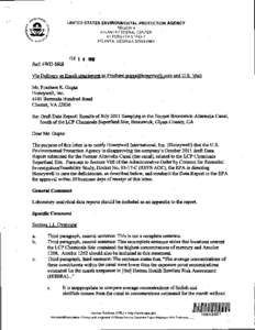 LETTER FROM GALO JACKSON, USEPA TO PRASHANT GUPTA, HONEYWELL, INC. SUBJECT: DRAFT DATA REPORT: RESULTS OF JULY 2011 SAMPLING IN THE FORMER BRUNSWICK-ALTAMAHA CANAL, SOUTH OF THE LCP CHEMICALS SUPERFUND SITE, BRUNWICK, GL