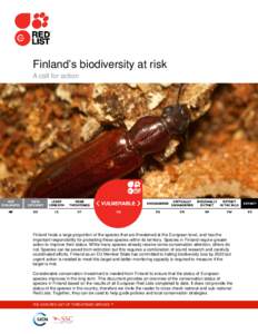 Finland’s biodiversity at risk A call for action Finland hosts a large proportion of the species that are threatened at the European level, and has the important responsibility for protecting these species within its t