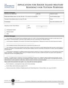 Application for Rhode Island Military Residency for Tuition Purposes Student information Name (last, first, middle initial)  Birth date