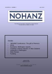 VOLUME 28 • NUMBER 1  April 2014 The National Oral History Association of New Zealand Te Kete Kōrero-a-Waha o Te Motu