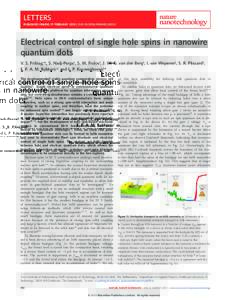 LETTERS PUBLISHED ONLINE: 17 FEBRUARY 2013 | DOI: NNANOElectrical control of single hole spins in nanowire quantum dots V. S. Pribiag1 *, S. Nadj-Perge1, S. M. Frolov1, J. W. G. van den Berg1, I. van Wepe
