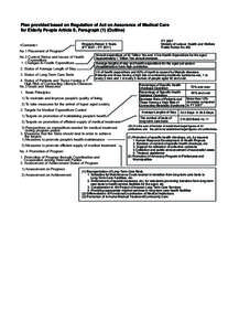 Plan provided based on Regulation of Act on Assurance of Medical Care for Elderly People Article 8, Paragraph (1) (Outline) <Contents> No.1 Placement of Program  Program Period: 5 Years