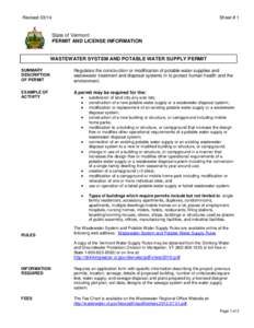 Revised[removed]Sheet # 1 State of Vermont PERMIT AND LICENSE INFORMATION