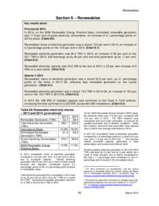 Renewables  Section 6 – Renewables Key results show: Provisional 2014 In 2014, on the 2009 Renewable Energy Directive basis, normalised renewable generation