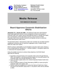 Media Release - Board Approves Corporate Stabilization Efforts