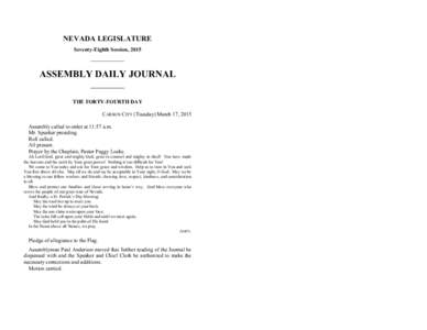 NEVADA LEGISLATURE Seventy-Eighth Session, 2015 ASSEMBLY DAILY JOURNAL THE FORTY-FOURTH DAY CARSON CITY (Tuesday) March 17, 2015