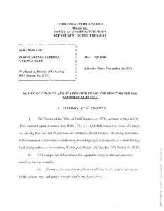 Notice of Charges and Hearing for Cease and Desist Order for Affirmative Relief; Independence Federal Savings Bank, Washington, DC; OTS Docket #07173;  AP-10-06; Effective Date:  November 16, 2010