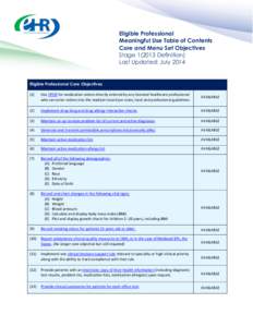 Eligible Professional Meaningful Use Table of Contents Core and Menu Set Objectives, Stage[removed]Definition)
