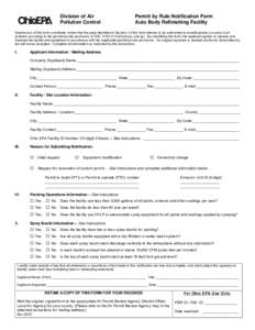 Division of Air Pollution Control Permit by Rule Notification Form Auto Body Refinishing Facility