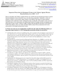 For more information, please contact: Grace Huang, Washington State Coalition Against DV, [removed]x 209 [removed]; or Rosie Hidalgo, Casa de Esperanza: National Latino Network, [removed], rhidalgo@casadees