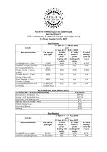 FUGITIVES’ DRIFT LODGE AND GUEST HOUSE RACK RATES 2015 Tariffs: Including VAT & subject to change without prior notice No Single Supplement forValidity