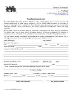 TOWN OF MONTREAT  PUBLIC RECORDS REQUEST FORM P. O. Box 423 Montreat, NC 28757