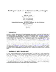 Non-Cognitive Skills and the Performance of Macro Principles Students∗ William L. Goffe Department of Economics Penn State University 