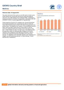 GIEWS Country Brief Maldives Reference Date: 07-August-2014 The entire land area of the country is only 300 sq km of which some[removed]hectares are covered with permanent crops dominated by coconuts; only[removed]hectares a