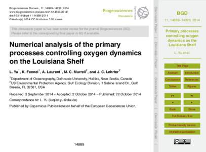 This discussion paper is/has been under review for the journal Biogeosciences (BG). Please refer to the corresponding final paper in BG if available. Discussion Paper  Biogeosciences Discuss., 11, 14889–14928, 2014