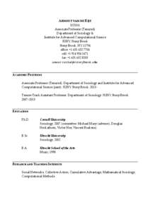 ARNOUT VAN DE RIJT[removed]Associate Professor (Tenured) Department of Sociology & Institute for Advanced Computational Science SUNY Stony Brook