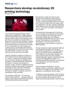 Emerging technologies / Business / 3D printing / Joseph DeSimone / Materials science / Technology / Solid freeform fabrication / Industrial design