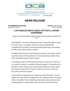 OFFICE OF PUBLIC AFFAIRS 1625 North Market Boulevard, Suite N-323, Sacramento, CA[removed]P[removed]F[removed] | www.dca.ca.gov NEWS RELEASE FOR IMMEDIATE RELEASE