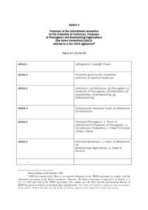 ANNEX 4 Provisions of the International Convention for the Protection of Performers, Producers of Phonograms and Broadcasting Organisations (the Rome Convention[removed])† referred to in the TRIPS Agreement