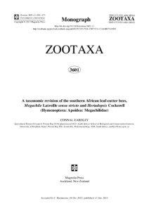 A taxonomic revision of the southern African leaf-cutter bees, Megachile Latreille sensu stricto and Heriadopsis Cockerell (Hymenoptera: Apoidea: Megachilidae)