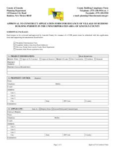 County of Lincoln Planning Department 115 Kansas City Road Ruidoso, New Mexico[removed]County Building Compliance Form